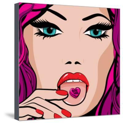 400x401 Pop Art Woman With Candypill On The Tongue Vector Illustration
