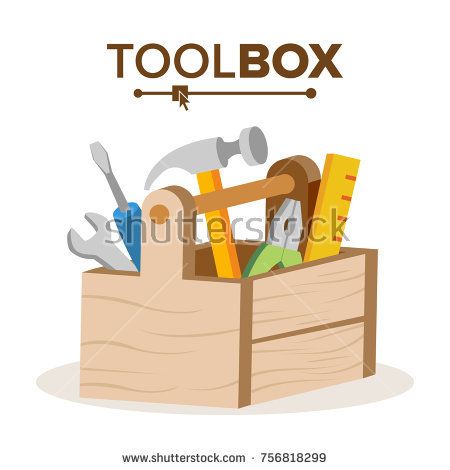 450x470 Wooden Classic Toolbox Vector Full Of Equipment Flat Cartoon