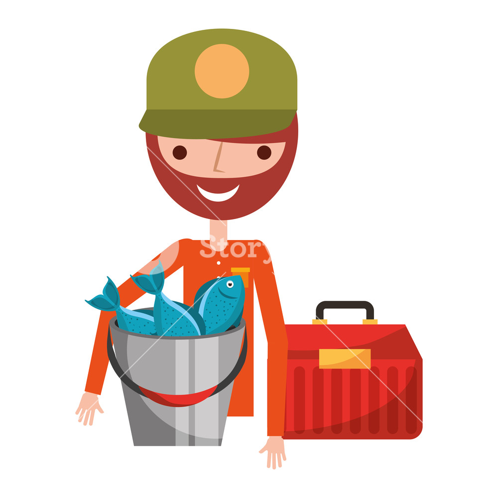1000x1000 Fishing Sport Fisherman Fishes And Toolbox Vector Illustration