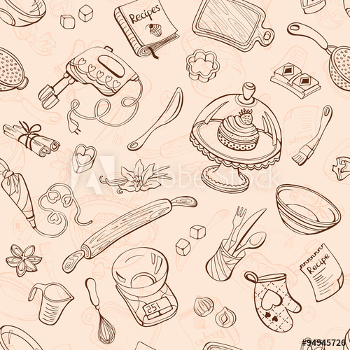 Baking Doodle Background Vector Seamless Pattern With Kitchen 500x500 Baking Doodle Background Vector Seamless Pattern With Kitchen