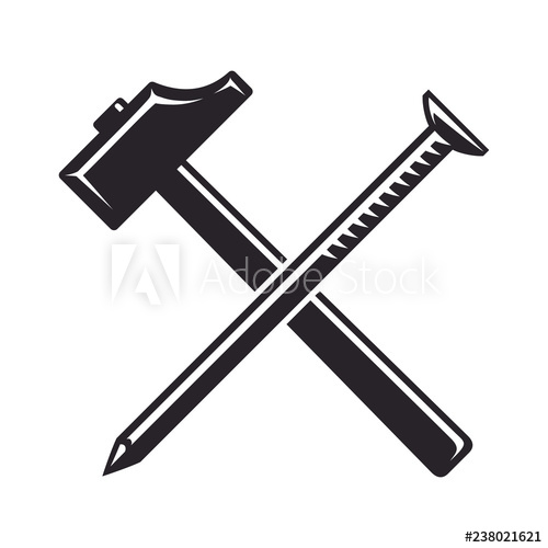 500x500 Vintage, Monochrome Icon, Crossed Hammer And Nail, Joiner's Tools