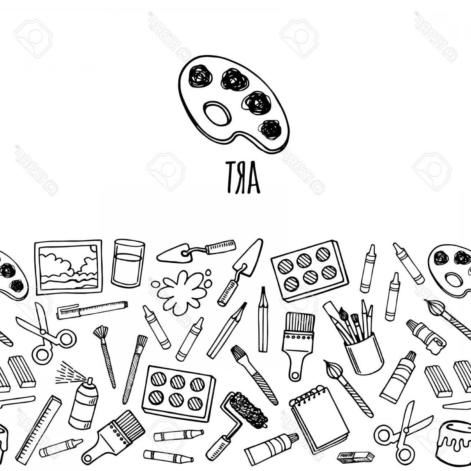 1560x1560 Photostock Vector Artist Tools Sketch Hand Drawn Horizontal Banner