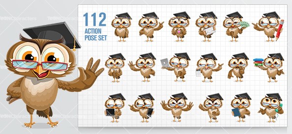 594x274 Vector Owl Toon Character Pack