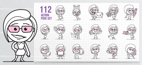 594x274 Vector Cartoon Girl In Outline Ink Style