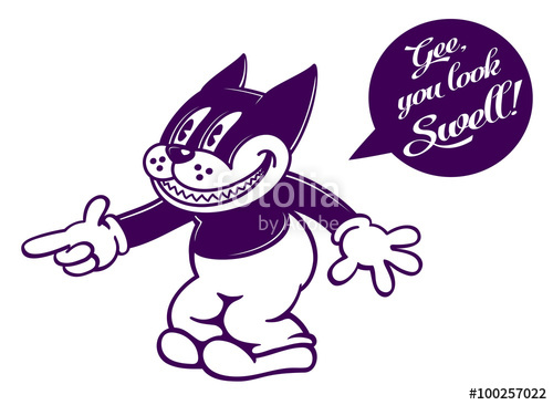 500x366 Vintage Toons Retro Cartoon Cat Character Smiling With Pointing