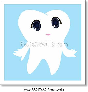 362x382 Cute Cartoon Tooth Smiling, Card Little Happy Tooth Fairy, White