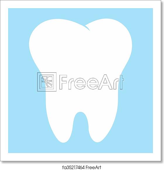 561x581 Free Art Print Of Cartoon Tooth, White On A Blue Background, Teeth