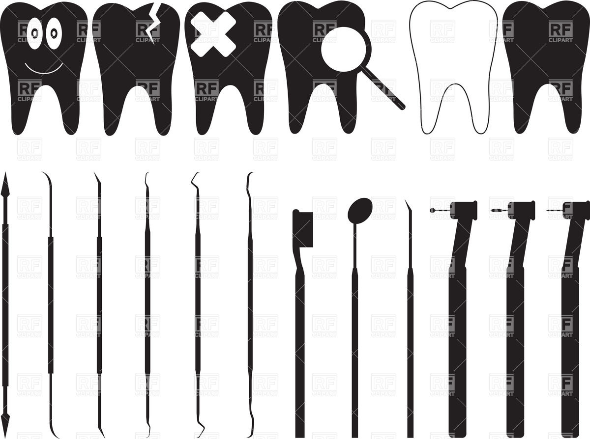 1200x894 Dentistry Tools And Silhouette Of Tooth Vector Image Of Healthcare