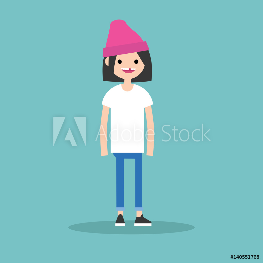 1000x1000 Fotografie, Obraz Young Funny Toothless Brunette Girl Standing