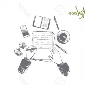 300x300 Photostock Vector Workplace Concept Hand Drawn Top View Of Person