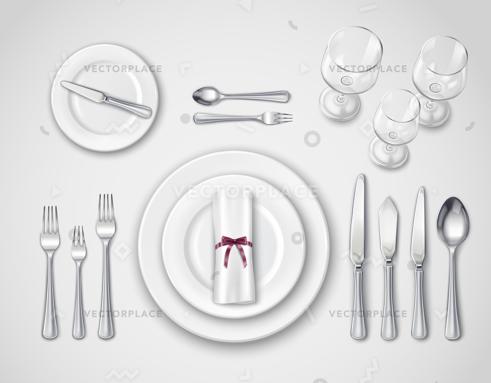 1000x780 Table Setting Realistic Top View Modern Vector Illustration