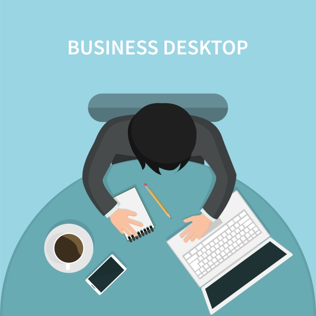 640x640 Top View Of Person Business Desk With His Laptop, Desk, Business