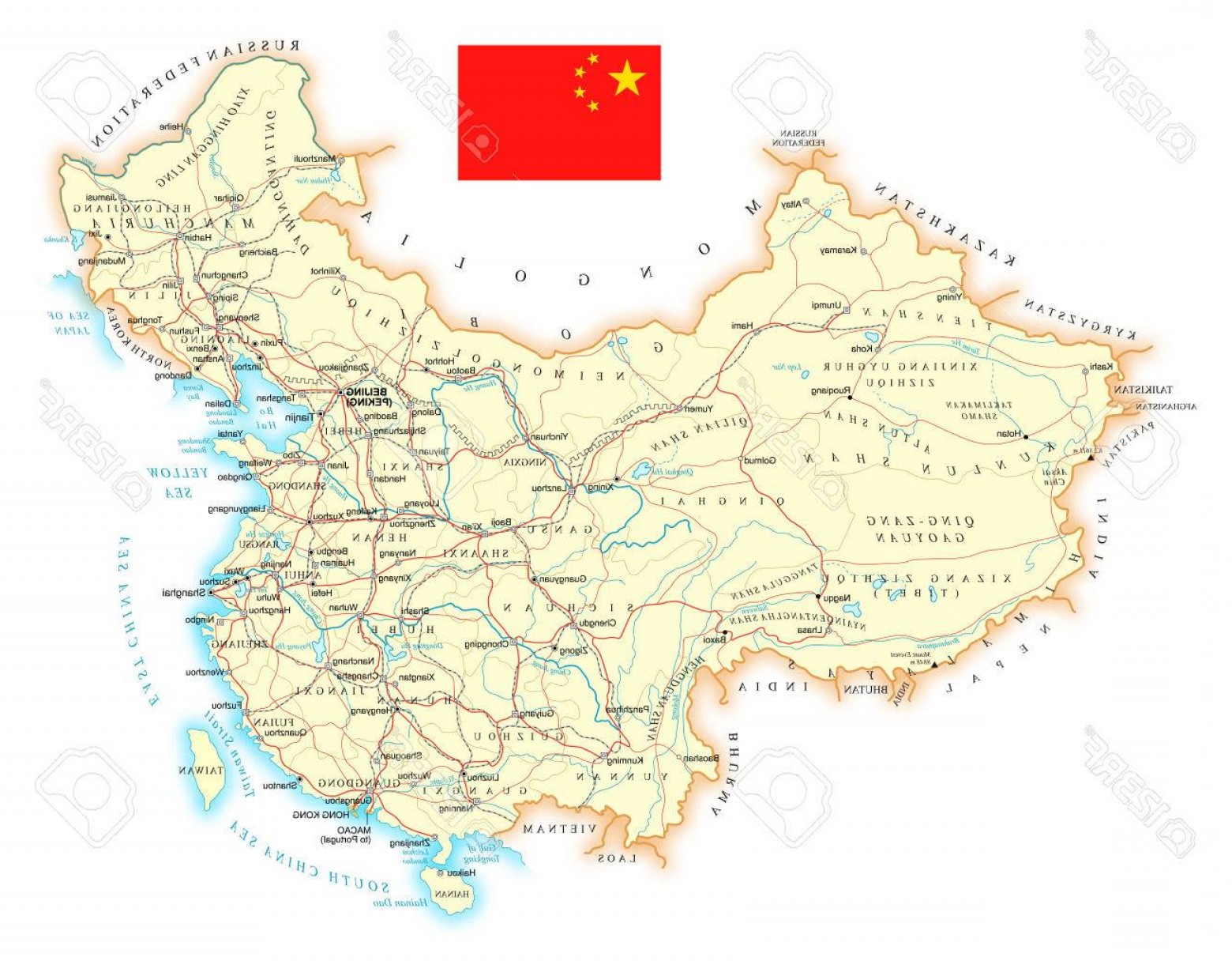 1560x1216 Photostock Vector China Large Detailed Road Topographic Map Vector
