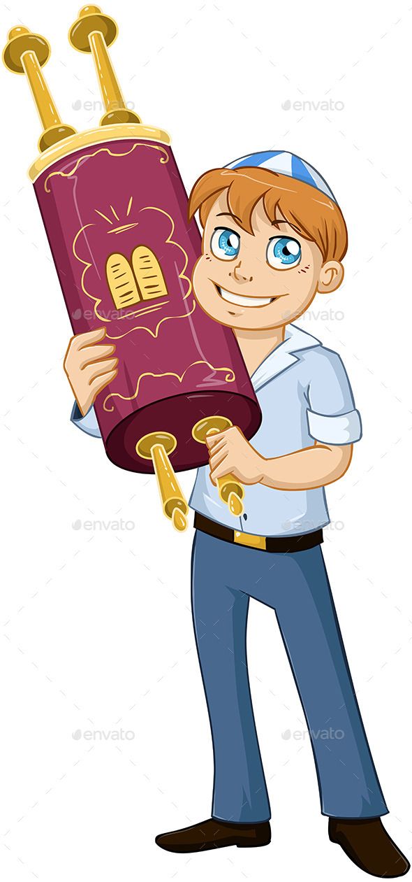 590x1261 Vector Illustration Of A Jewish Boy Holds The Torah For Bar