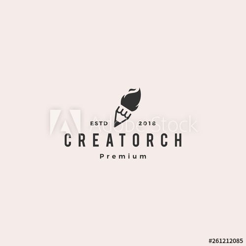 500x500 Pencil Torch Fire Light Logo Vector Icon Illustration