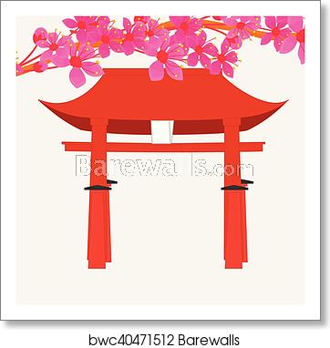 362x382 Flowers Over The Torii Gate, Art Print Barewalls Posters