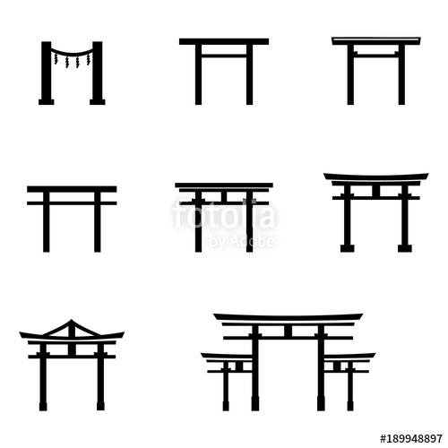 500x500 Vector Set Of Black Silhouette Torii Gate Icons Stock Image
