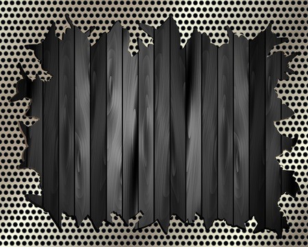 450x360 Torn Metal Grill On Wooden Background For Your Design Royalty