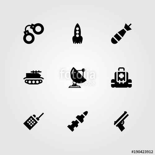 500x500 Weapon Vector Icon Set Rocket, First Aid Kit, Sattelite