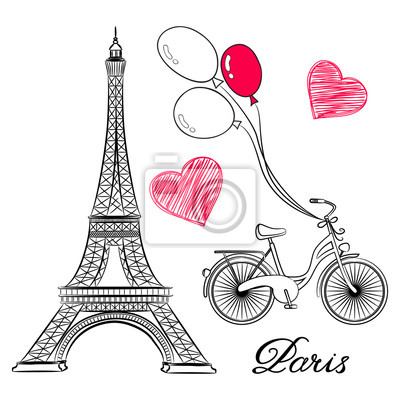400x400 Boceto De Torre Eiffel Y Bicicleta Con Globos De Aire