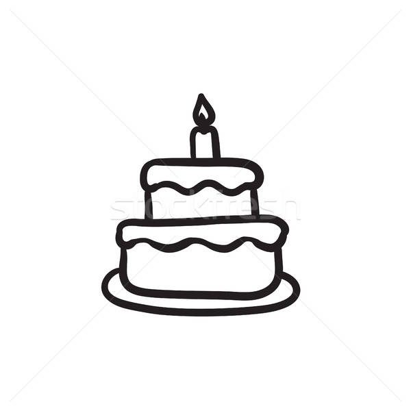 600x600 Easter Cake With Candle Sketch Icon Vector Illustration Andrei