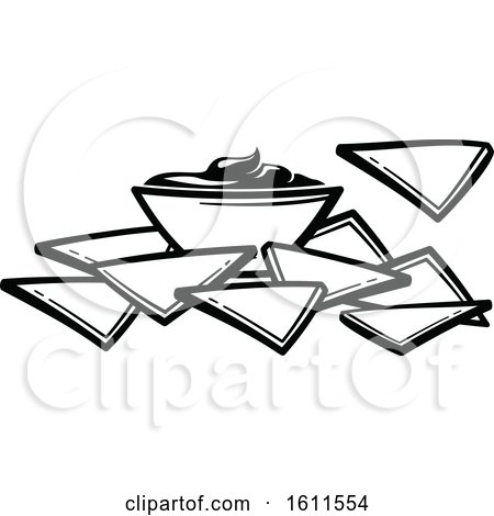 450x470 Clipart Of Black And White Dip And Tortilla Chips