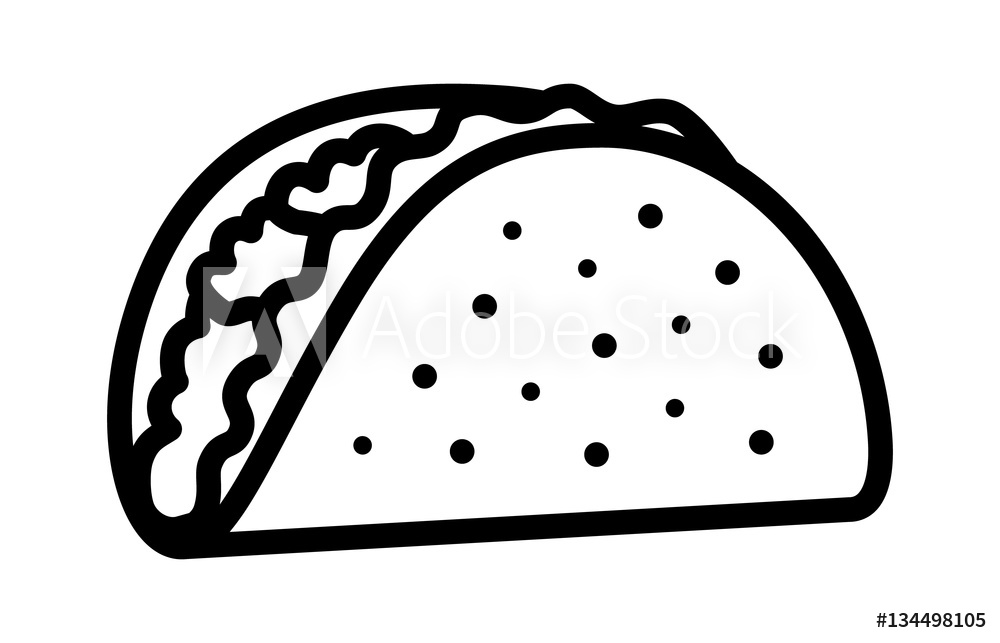 1000x643 Fotografie, Obraz Taco With Tortilla Shell Mexican Lunch Line Art