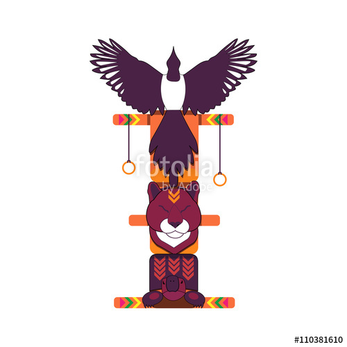500x500 Colored North Indian Totem Pole, Vector Illustration Magpie Totem