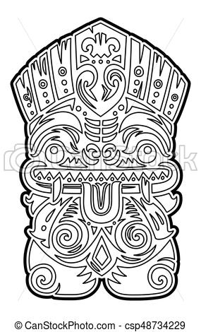285x470 Polynesian Tiki Totem Vector Idol Mask Coloring Page Hawaiian