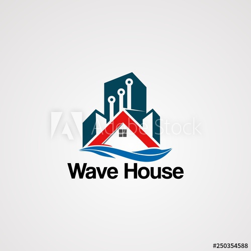 500x500 Wave House Logo Vector With Techno Building Touch, Element, Icon