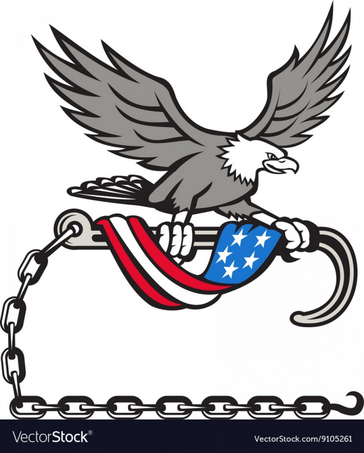 1252x1555 American Eagle Clutching Towing J Hook Flag Drape Vector