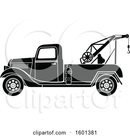 450x470 Clipart Of A Black And White Vintage Tow Truck