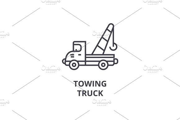 580x387 Towing Truck Vector Line Icon, Sign, Illustration On Background