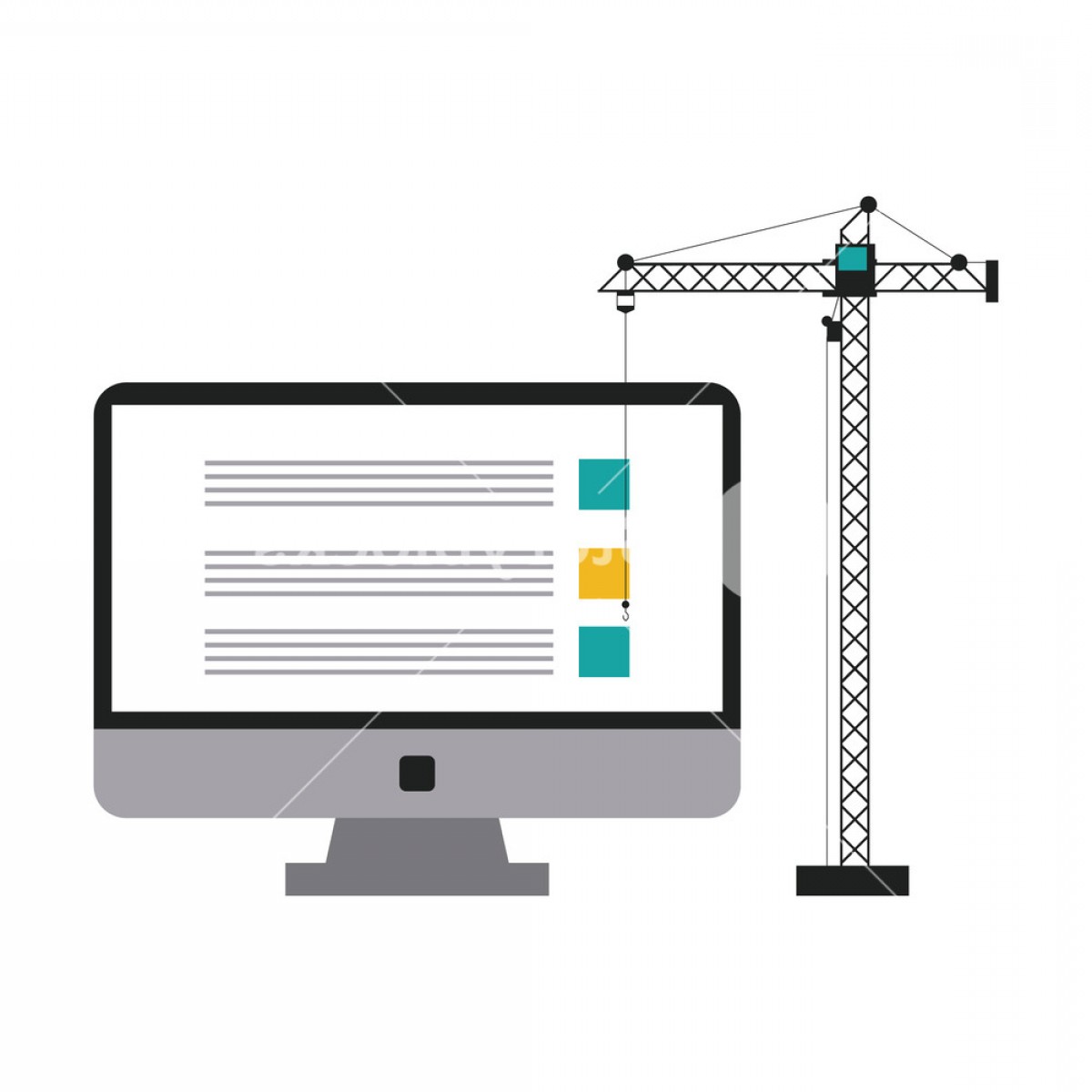 1200x1200 Website Under Construction Computer And Tower Crane Vector