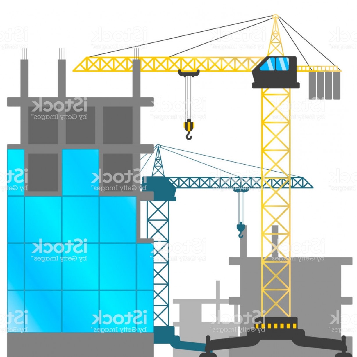 1228x1228 Construction Site With Tower Cranes And Buildings Under
