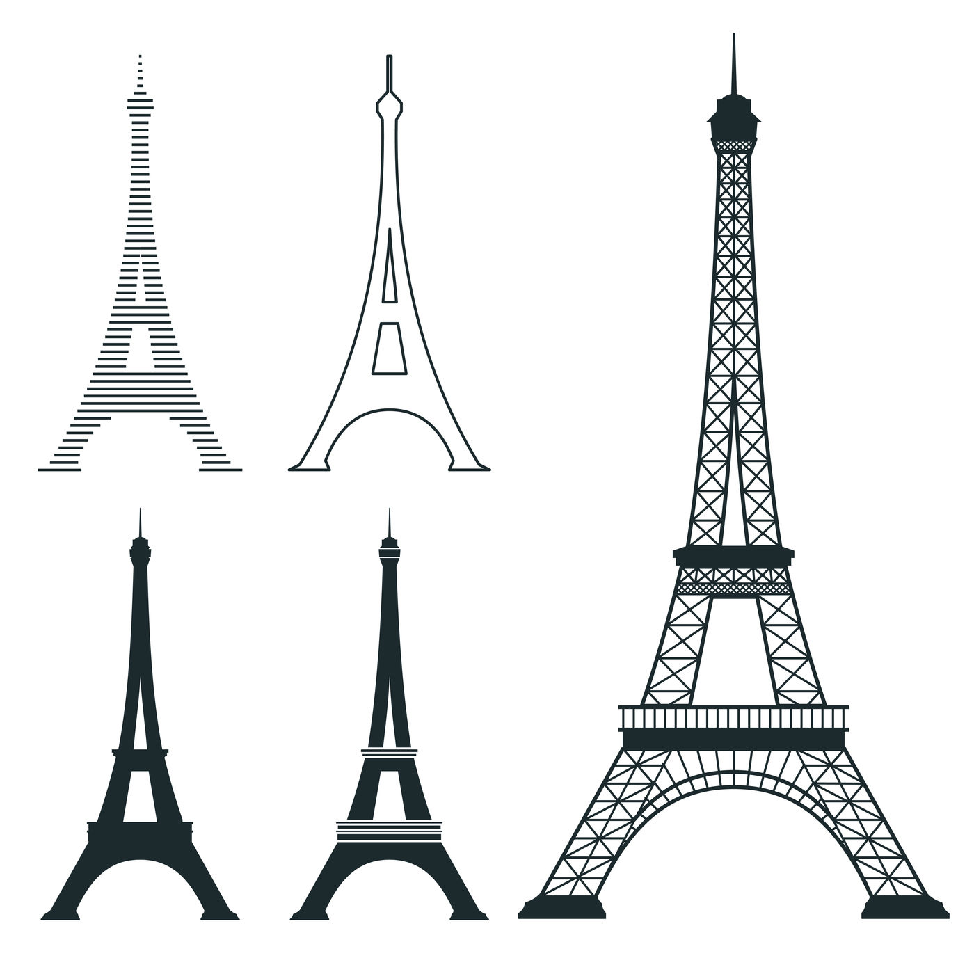 Different Eiffel Tower Vector Landmark Set 1400x1400 Different Eiffel Tower Vector Landmark Set