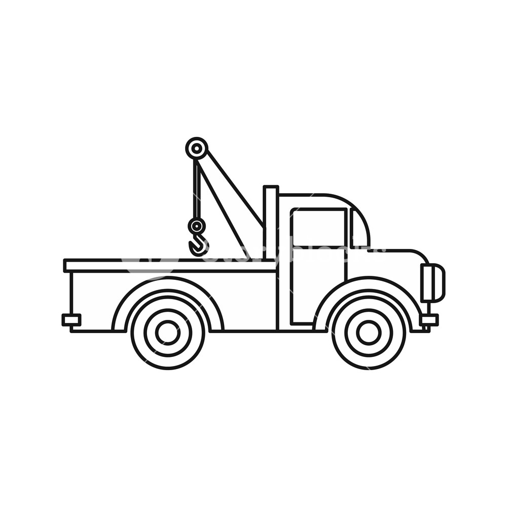 1000x1000 Car Towing Truck Icon In Outline Style Isolated On White