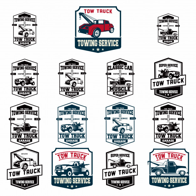 626x626 Set Of Vintage Car Tow Truck Emblems Vector Premium Download