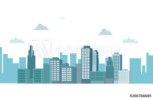 500x326 Cityscape With Clouds And Sky Isolated White Background Vector
