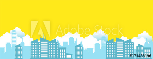 500x193 Cityscape With Clouds And Yellow Sky Background Vector