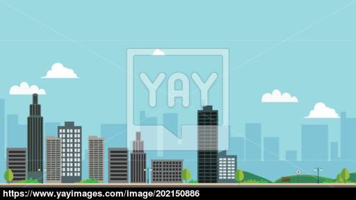 512x288 Cityscape With Park And Sky Background Vector Illustration Town