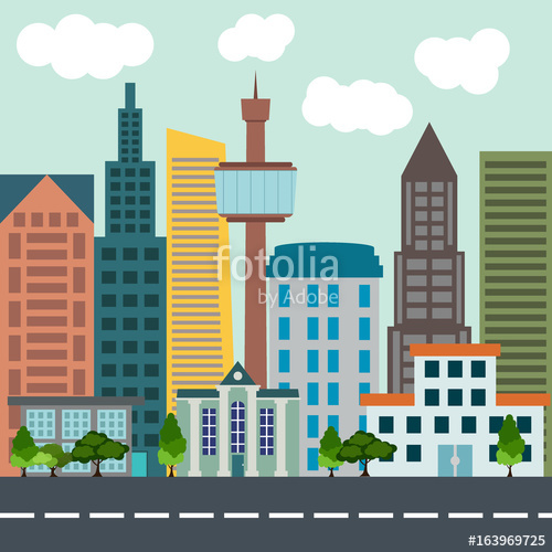 500x500 Colorful Flat City Landscape Building Architecture Street Town