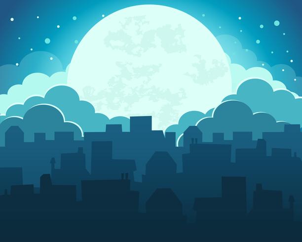 612x490 Colorful Of The Moon Night Sky With Midnight Town Background