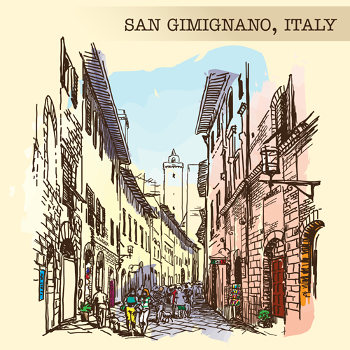 500x500 San Gimignano Italy Town Background Vector Free Download