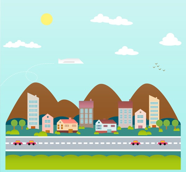 600x556 Cartoon Highway Town Background Vector Graphics My Free