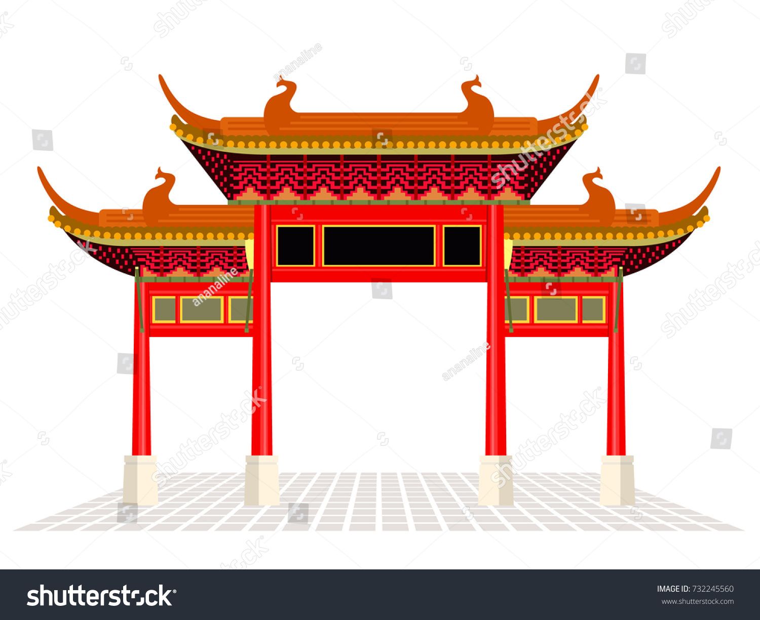 1500x1225 China Town Door And Floor Isolate On White Background Vector