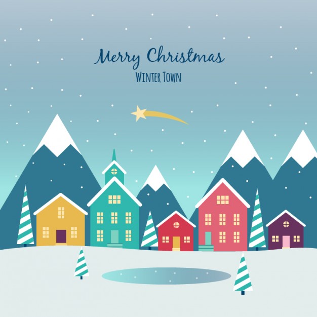 626x626 Christmas Town Flat Background Vector Free Download