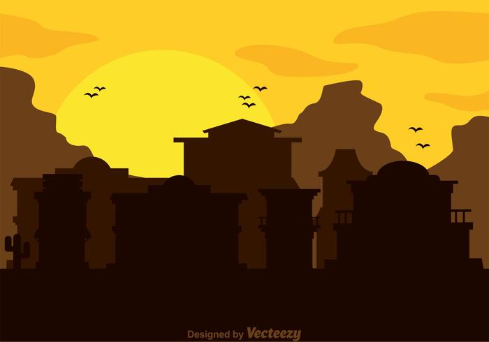 700x490 Old Western Town Silhouette Vector