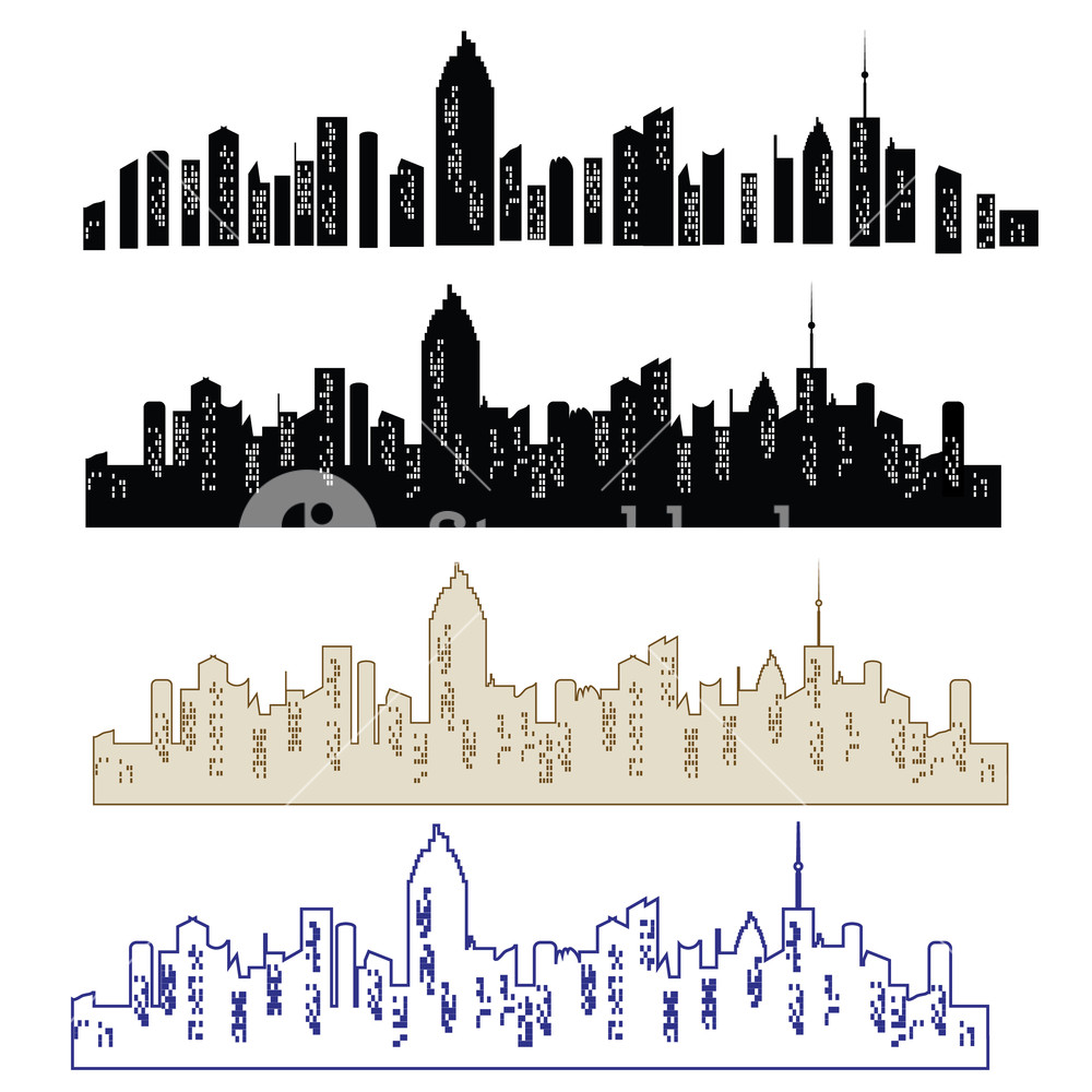 1000x1000 Set Of Vector Cities Silhouette Night Town On Transparent