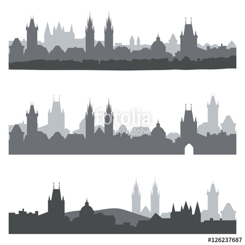 500x500 Silhouettes Of Old Town Of Prague Set Of City Skylines In Dark
